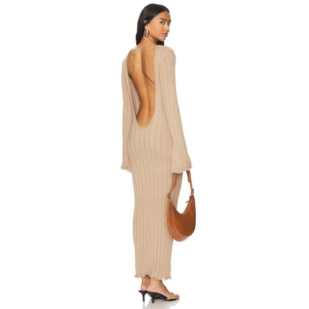 SNDYS Baha Long Sleeve Maxi Dress in Tan